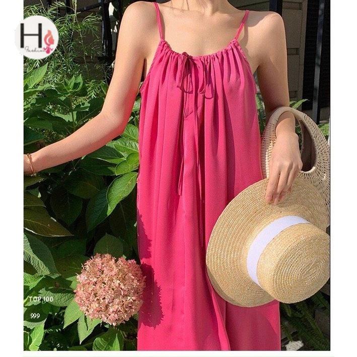 ĐẦM MAXI HỒNG 2 DÂY - L