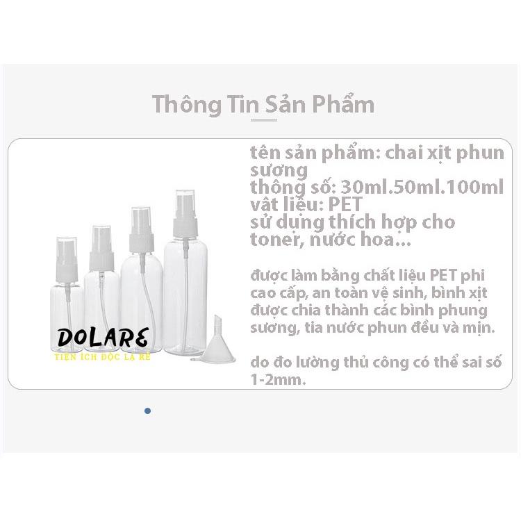 Chai Chiết Phun Sương - Lọ Chiết Xịt Dung Dịch 30ml - 50ml - 100ml