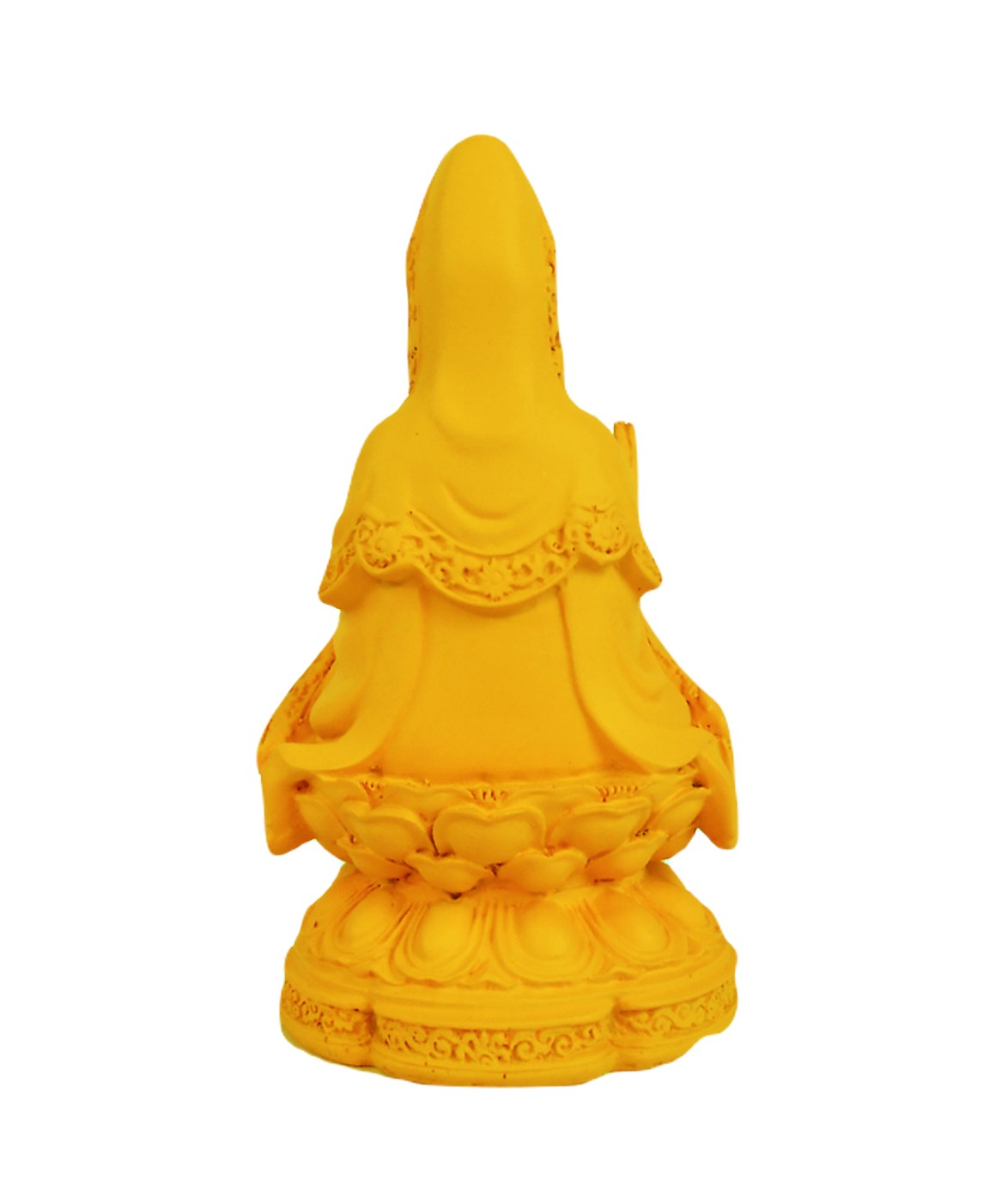 Tượng Quan Thế Âm Bồ Tát ngồi đài sen liền khối màu vàng gỗ 12 cm