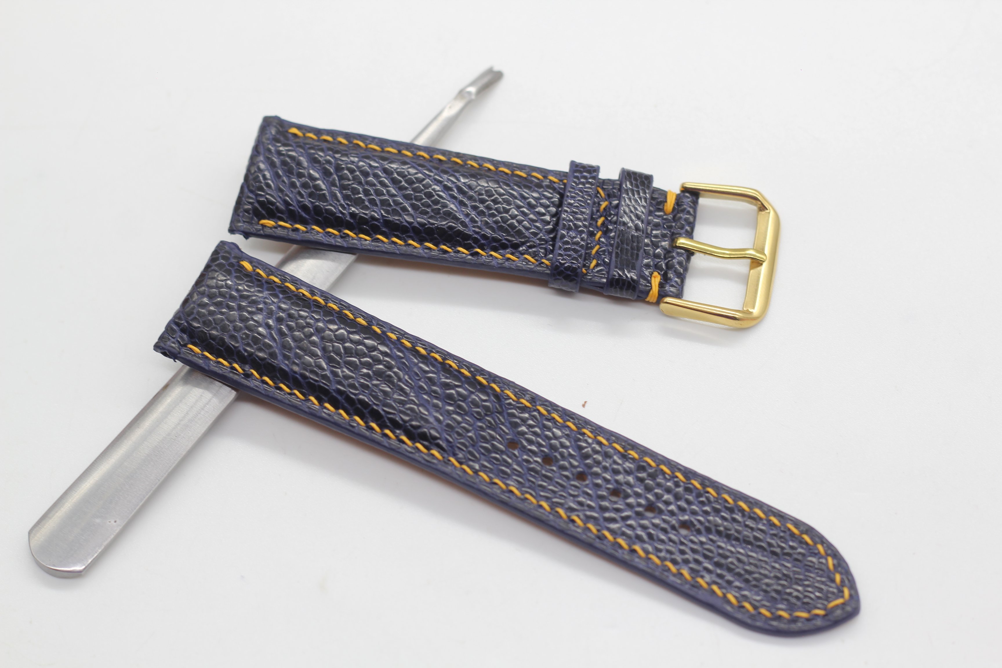 Dây đồng hồ da thay thế đà điểu thật Songhan Leather hoàn thiện thủ công màu xanh khóa kim cài, BH 6 tháng WSOT-01