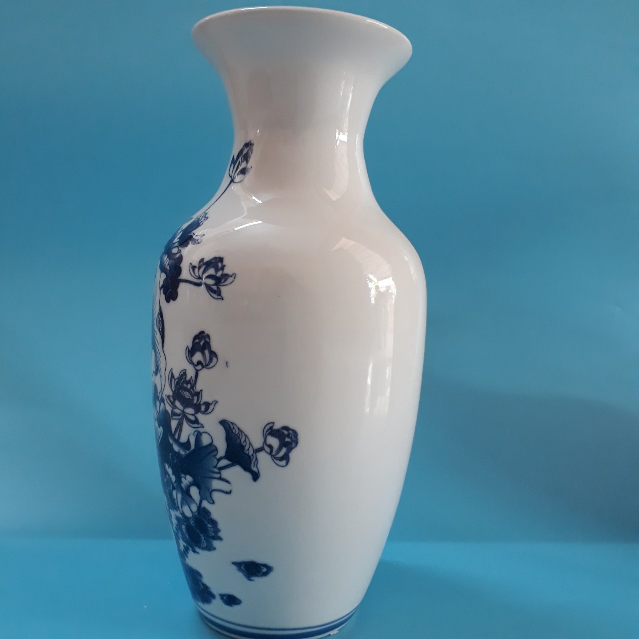 Bình hoa sứ bát tràng họa tiết họa tiết Hoa sen, Ngư ông 49cm