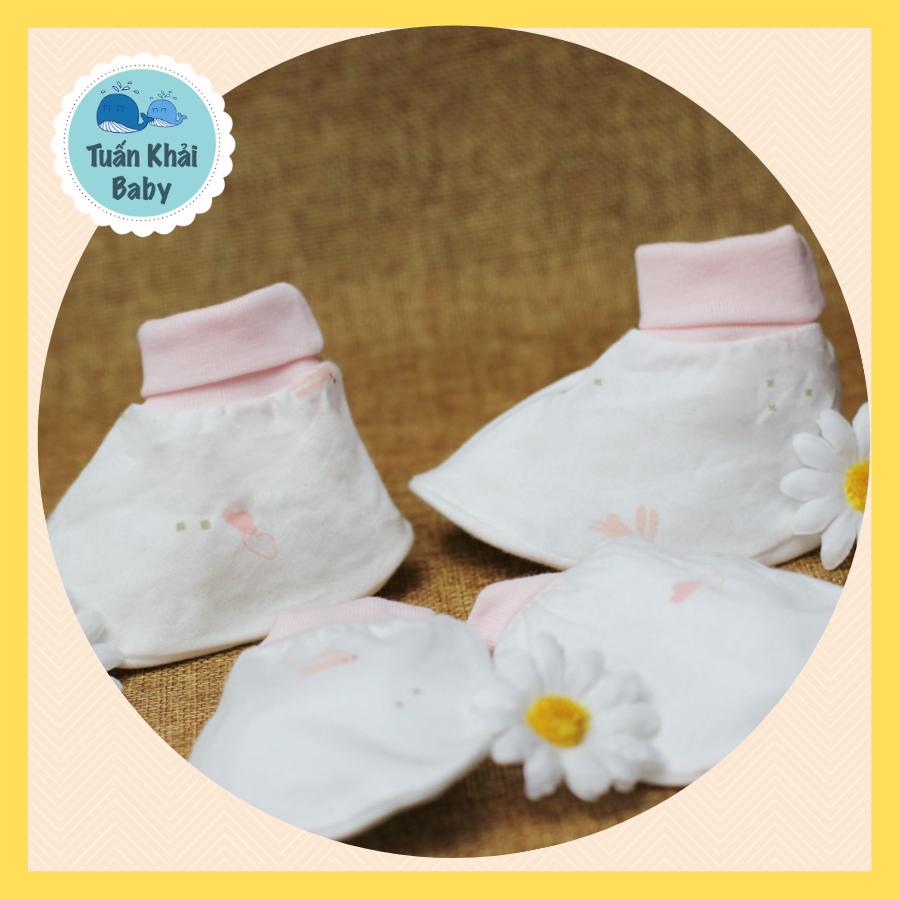 1 Set bao tay, bao chân sơ sinh cao cấp CUNCON, chất vải cotton co giãn 4 chiểu mềm, mịn, thoáng mát