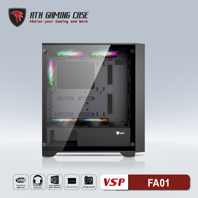 Vỏ máy tính Case VSP FA01 ~ Kính cường lực (Không FAN - ITX, MicroATX, ATX) - Hàng chính hãng TECH VISION phân phối