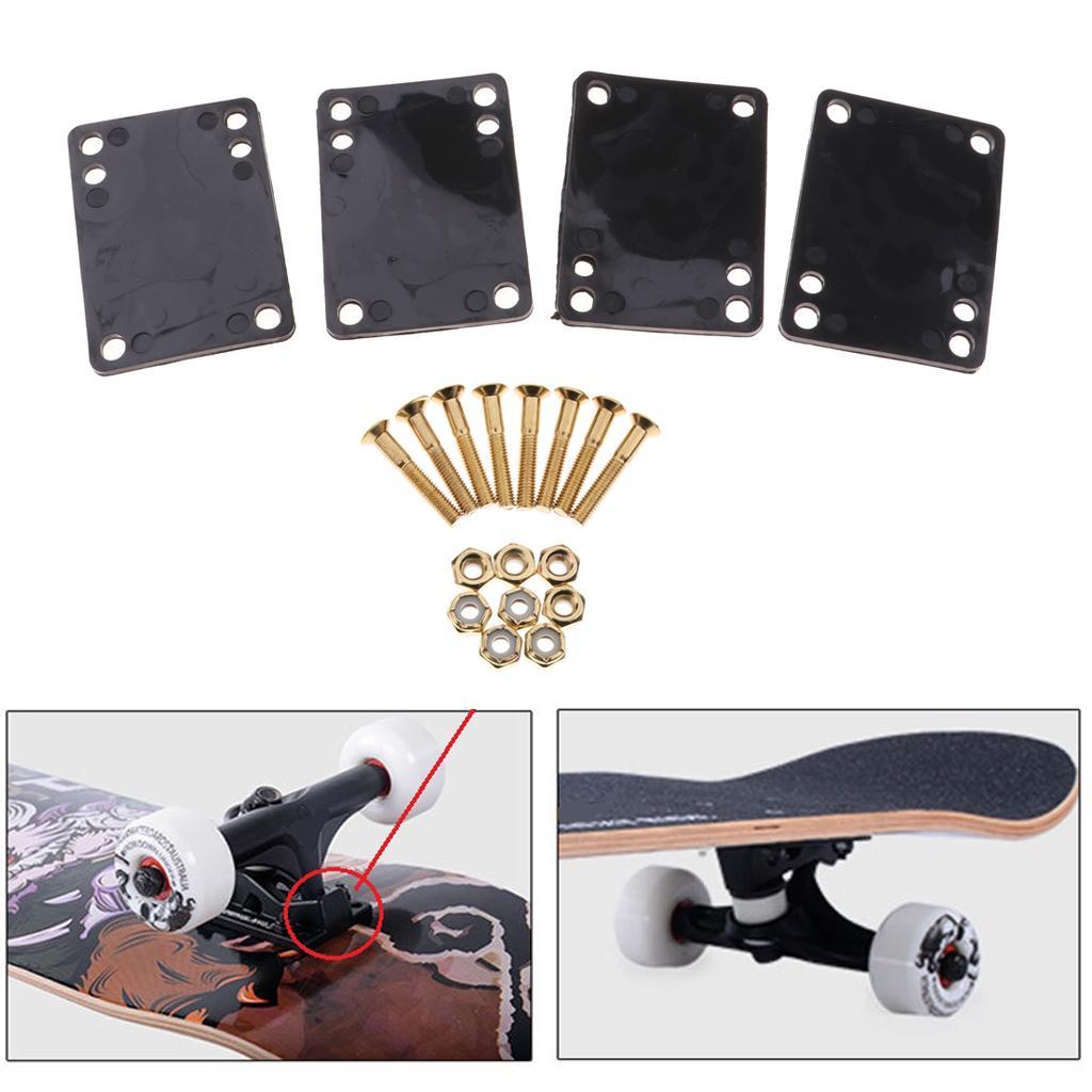 4 Pieces Elevator for Longboard Shockpads Longboards Hardware Accessory + 8 Sets 29mm Skateboard Hardware Mounting Bolts to