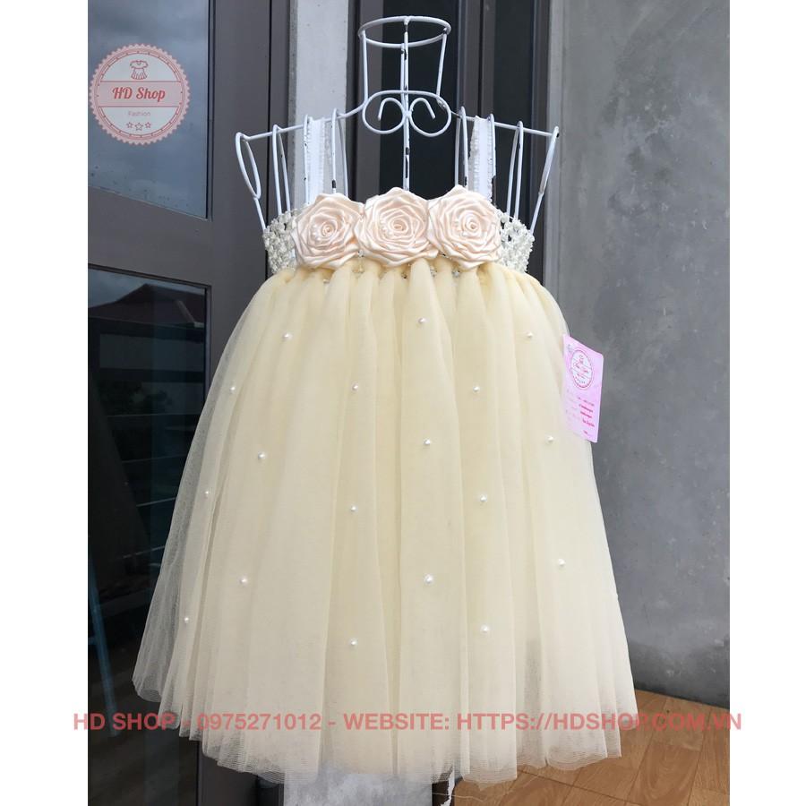 Đầm công chúa cho bé ️FREESHIP️ Đầm công chúa hoa cuốn kem đính đá cho bé gái 0 đến 6 tuổi