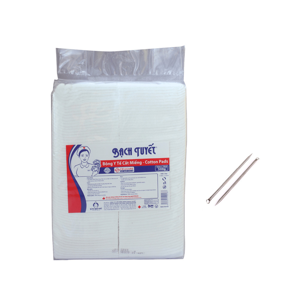 Bông Bạch Tuyết - Bông Y Tế Cắt Miếng 1kg (10 x 10 cm) tặng 2 cây nặn mụn