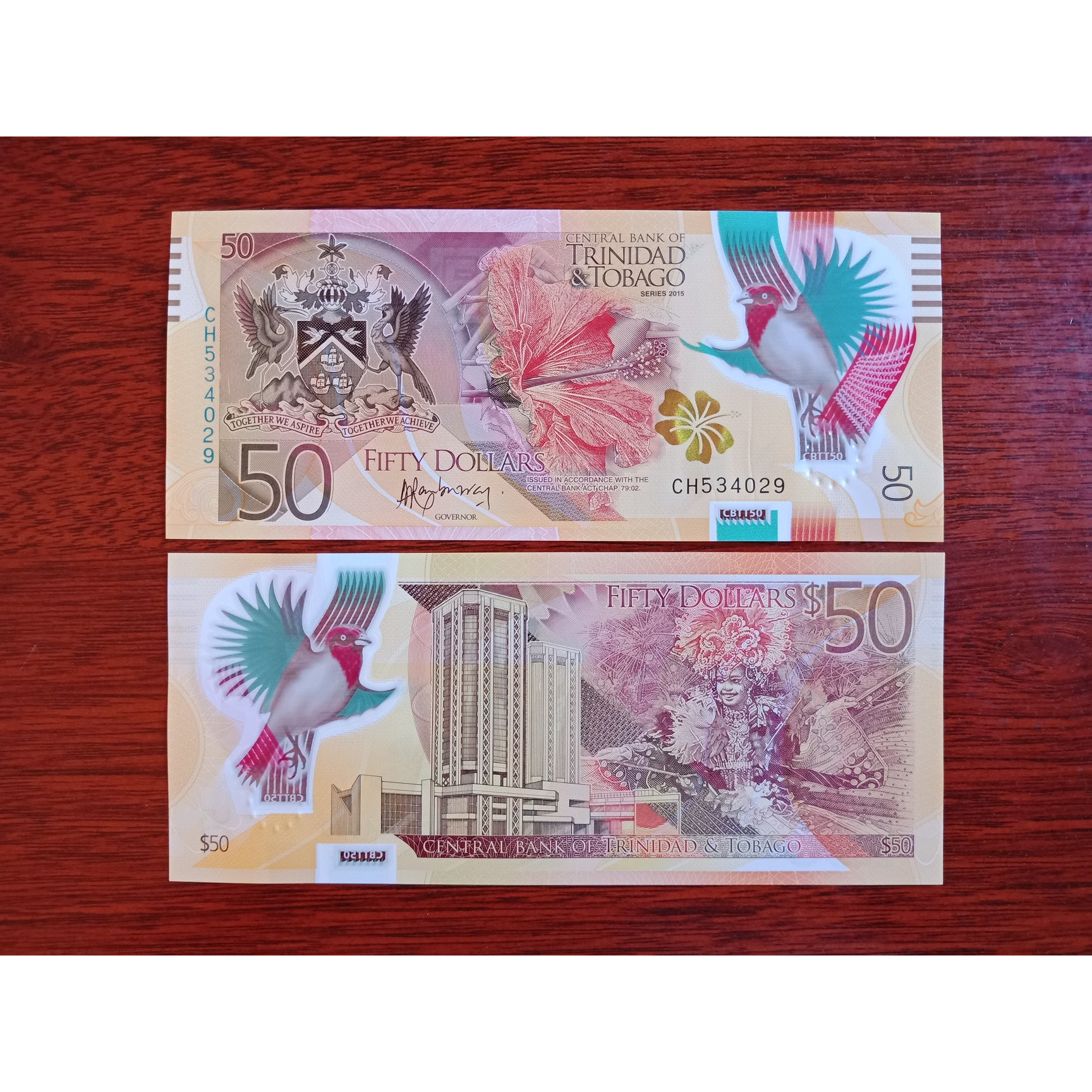 1 Tờ 50 Dollar của đất nước Trinida and Tobago bằng polymer , được bình chọn đẹp nhất thế giới, mới 100% - tặng kèm bao lì xì