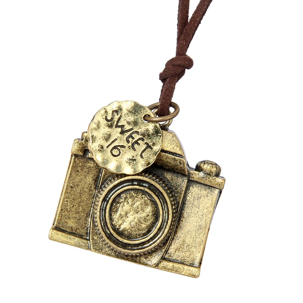 Retro Mens Womens Charm Camera Pendant Long Velvet Cord Necklace Jewelry