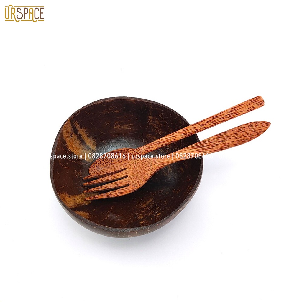 Chén dừa muỗng thìa gỗ dừa URSPACE trộn ngũ cốc salad