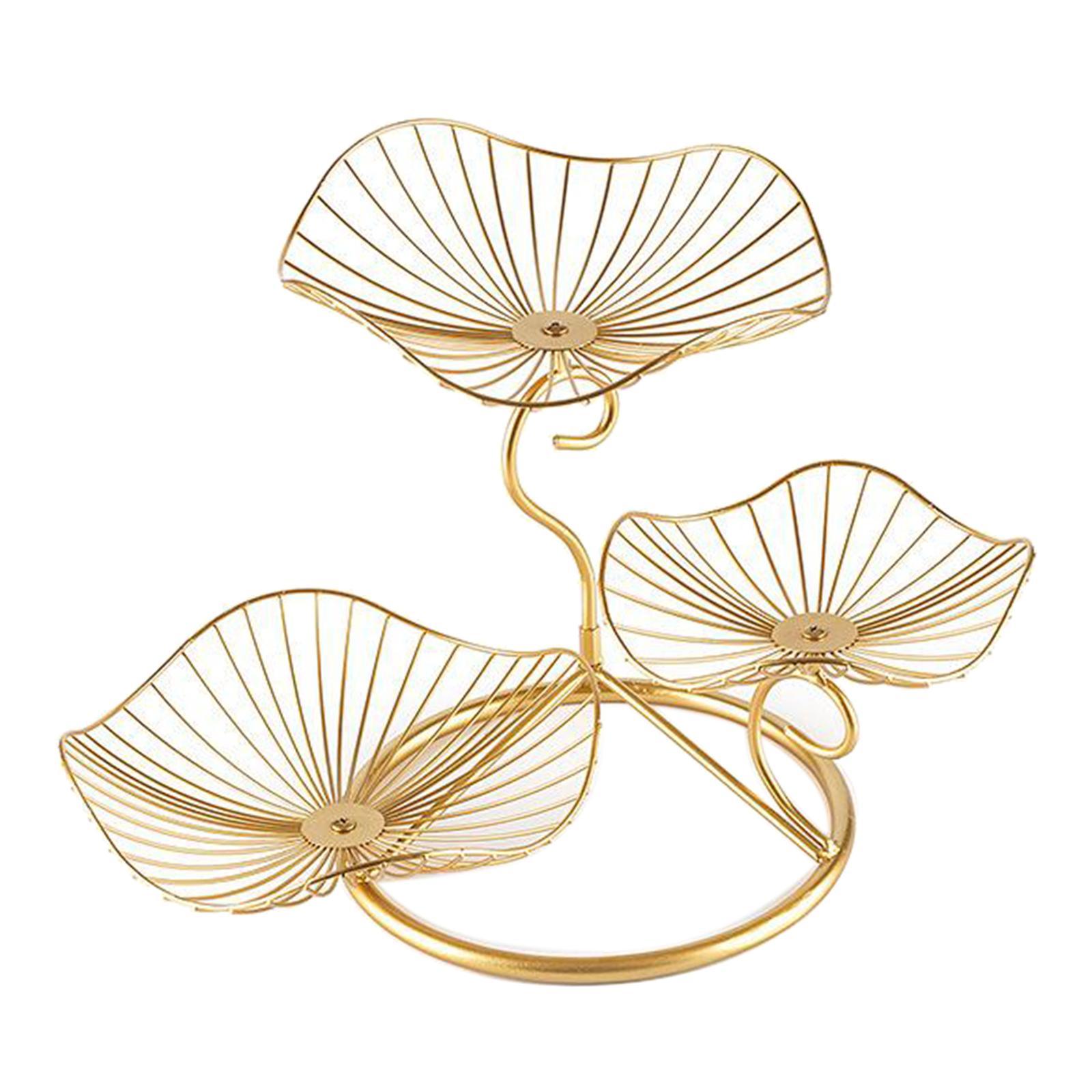 Lotus Leaf Fruit Bowl Display Basket Iron Wire Fruit Holder Dish 3 Tier