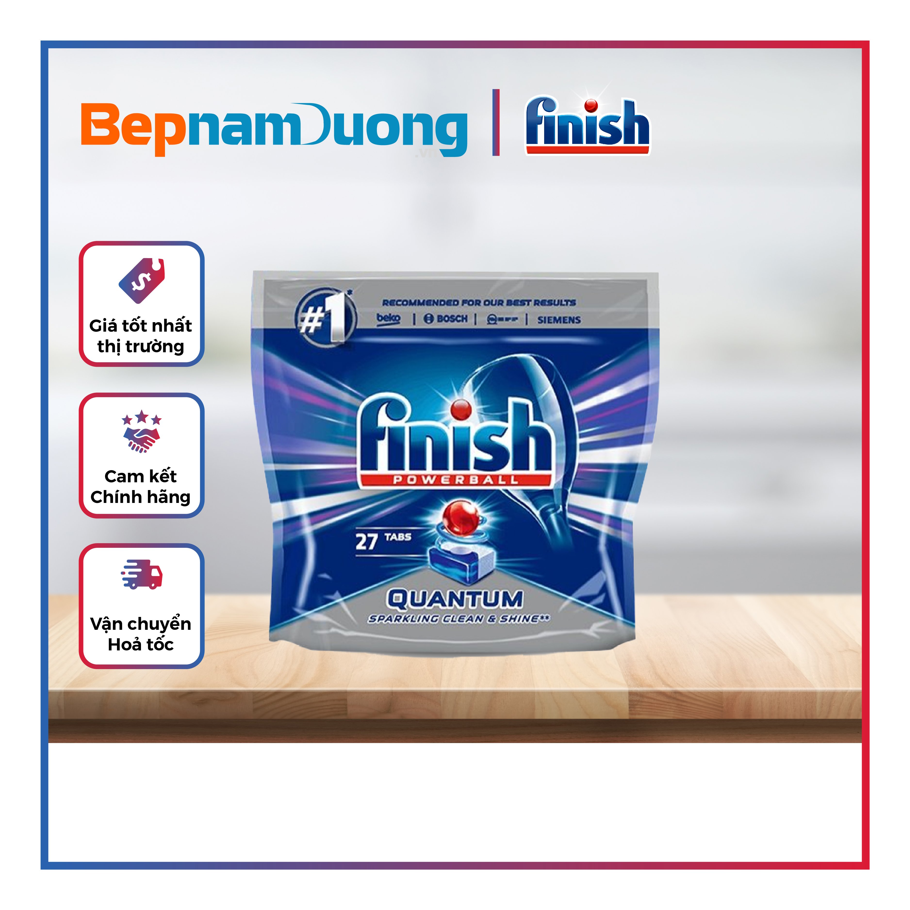 Viên rửa bát Finish Quantum 27 Viên dùng cho máy rửa bát làm sạch chén bát với 12 tính năng ưu việt