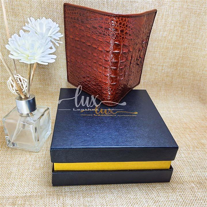 Ví nam Da cá sấu LuxLeather LM2003 Hai mặt - Kiểu đứng - Da gù nguyên con