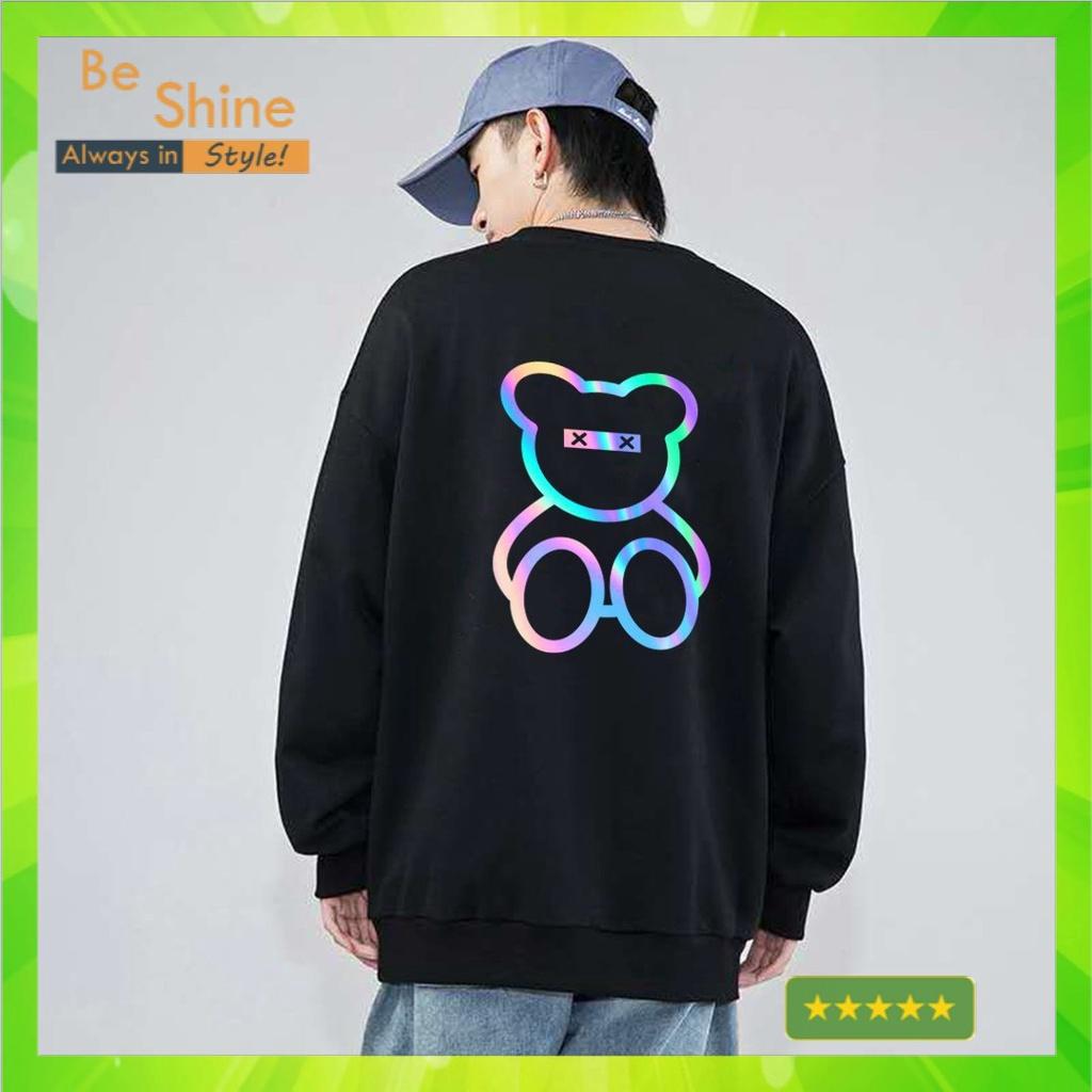 Áo Sweater Gấu XX Phản Quang, Aó Nỉ Dài Tay Nam Nữ Cá Tính