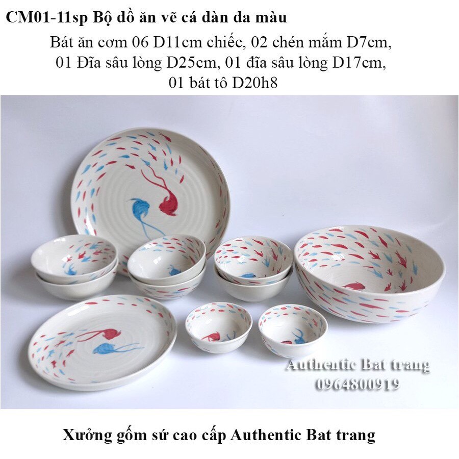 Bộ đồ ăn bát, đĩa gốm sứ cao cấp vẽ cá sắc màu - đẹp và sang trọng chơ bữa ăn -Xưởng gốm sứ thủ công authentic bát tràng