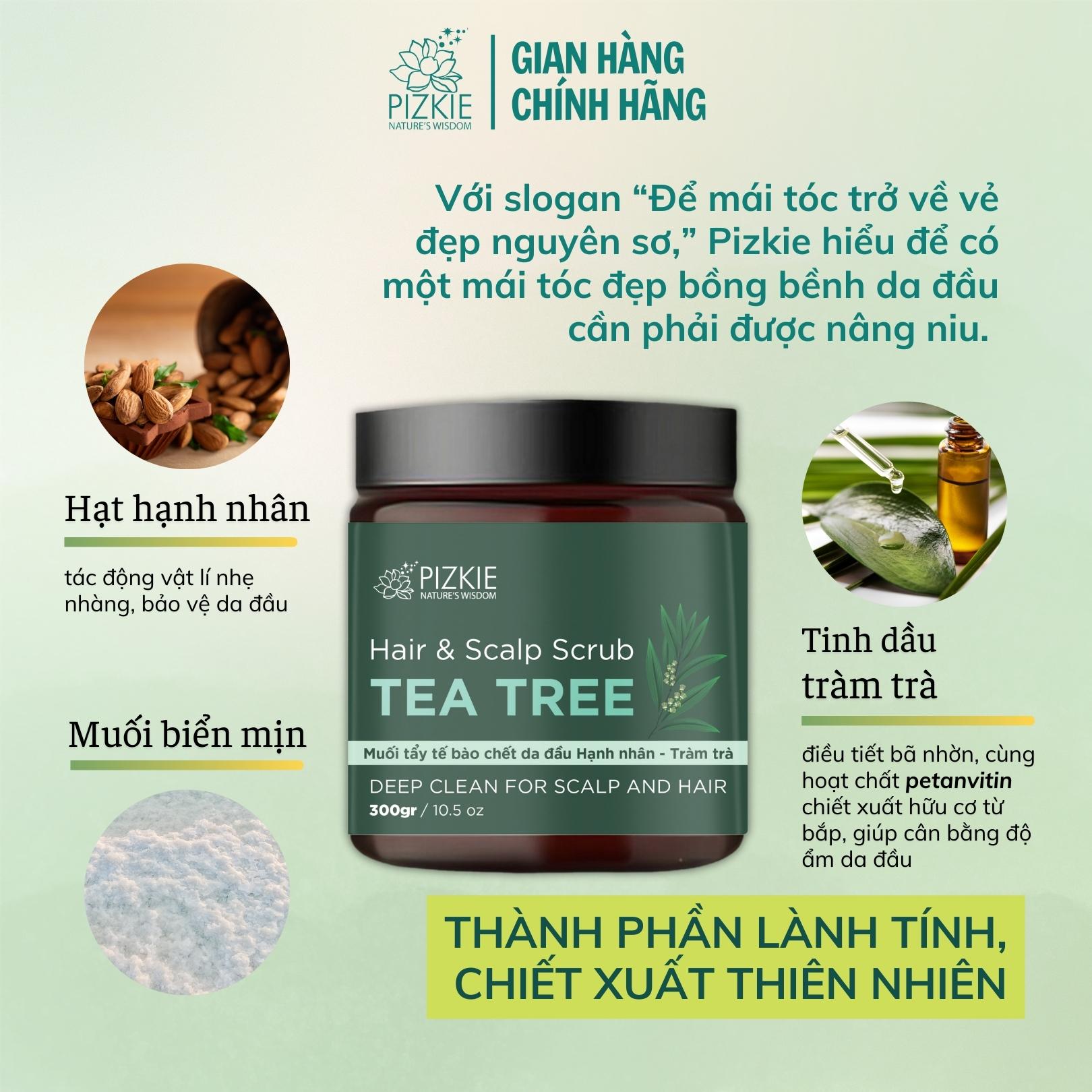 Muối tẩy tế bào chết da đầu tràm trà Pizkie 300gr lâu bết sạch gàu, sạch nhờ da đầu, hỗ trợ mọc tóc