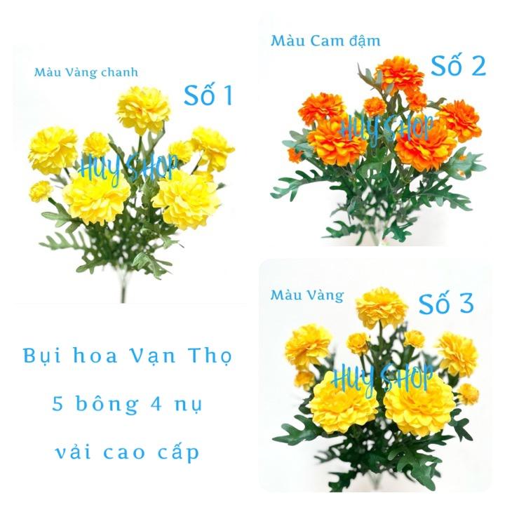 Hoa giả trang trí - Bụi Hoa VẠN THỌ 5 bông 4 nụ vải cao cấp