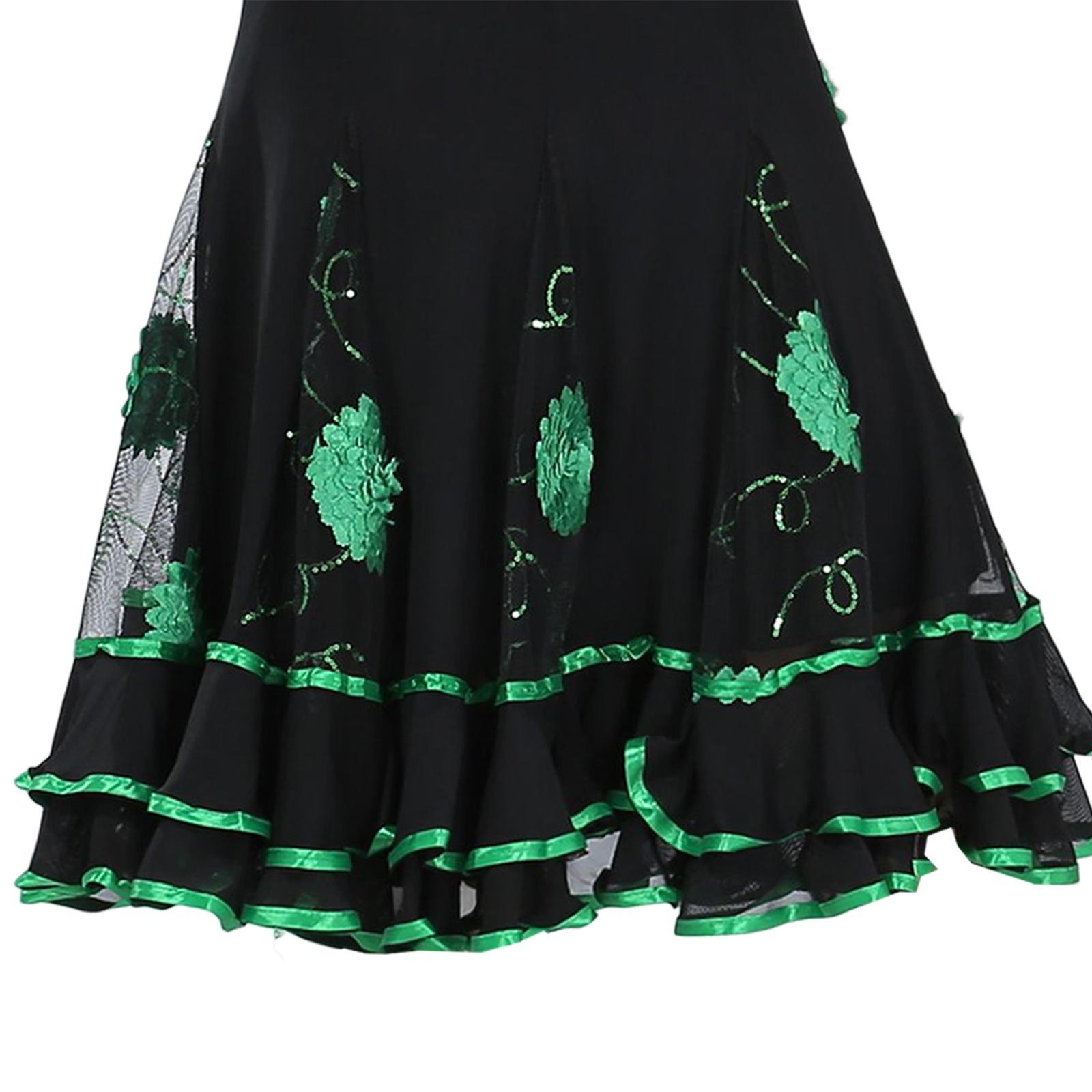 Ballroom Dance Skirt Dancing Costume Stage Performance for Women Green