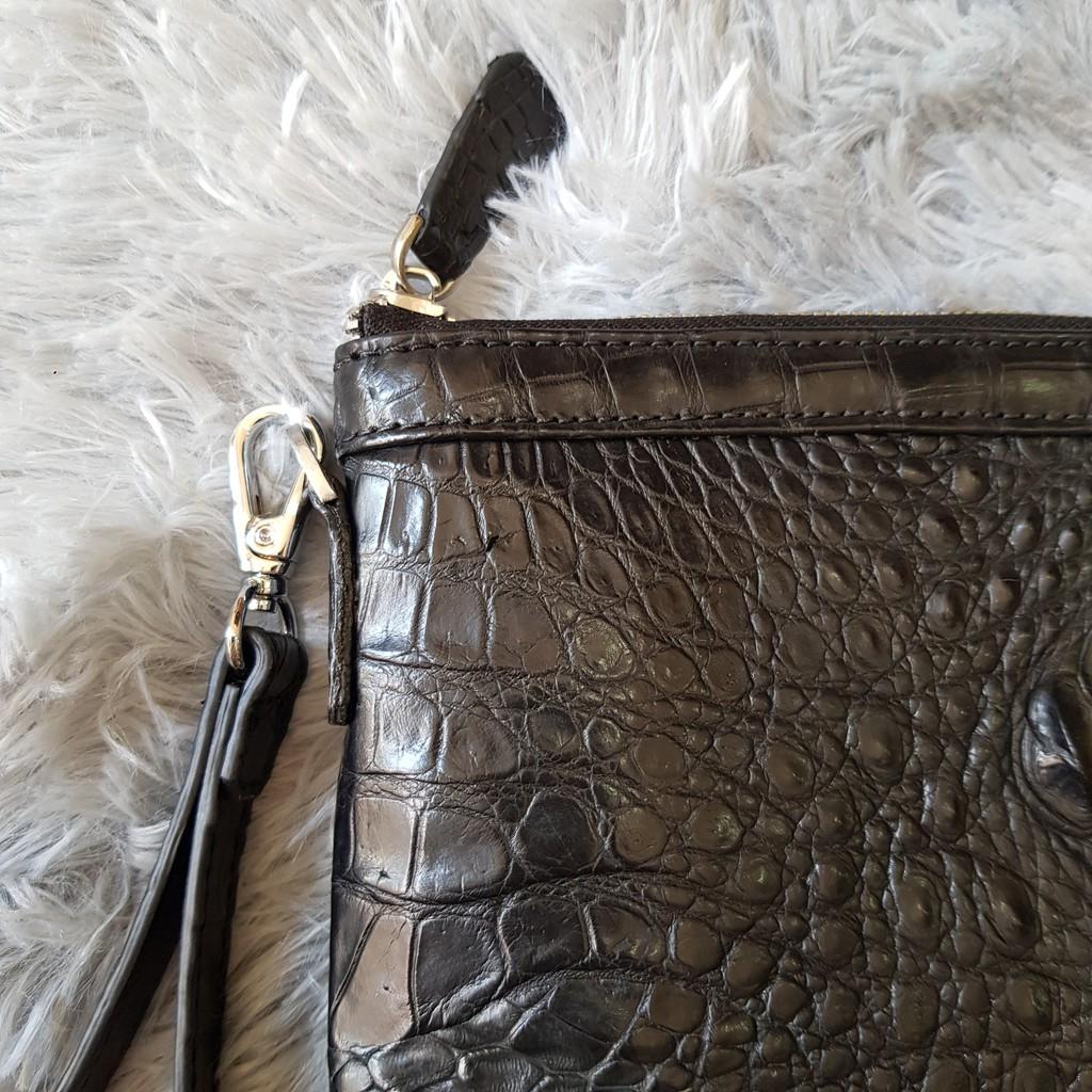Ví Cầm Tay Da Cá Sấu | Ví Clutch Da Cá Sấu Gù To | Màu Đen | Da Nguyên Tấm