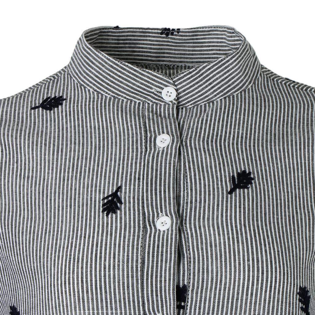 Women Stand Collar Long Sleeve Embroidery Striped Slim Blouse Base Shirt