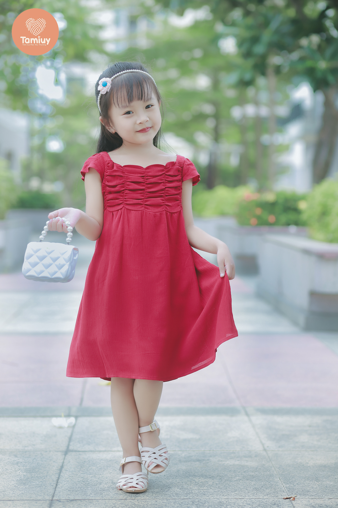 Đầm Bé Gái Tamiuy Cao Cấp Thiết Kế Tay Phồng Cánh Tiên Dún Ở Ngực Chất Liệu  Cotton Mềm Mại