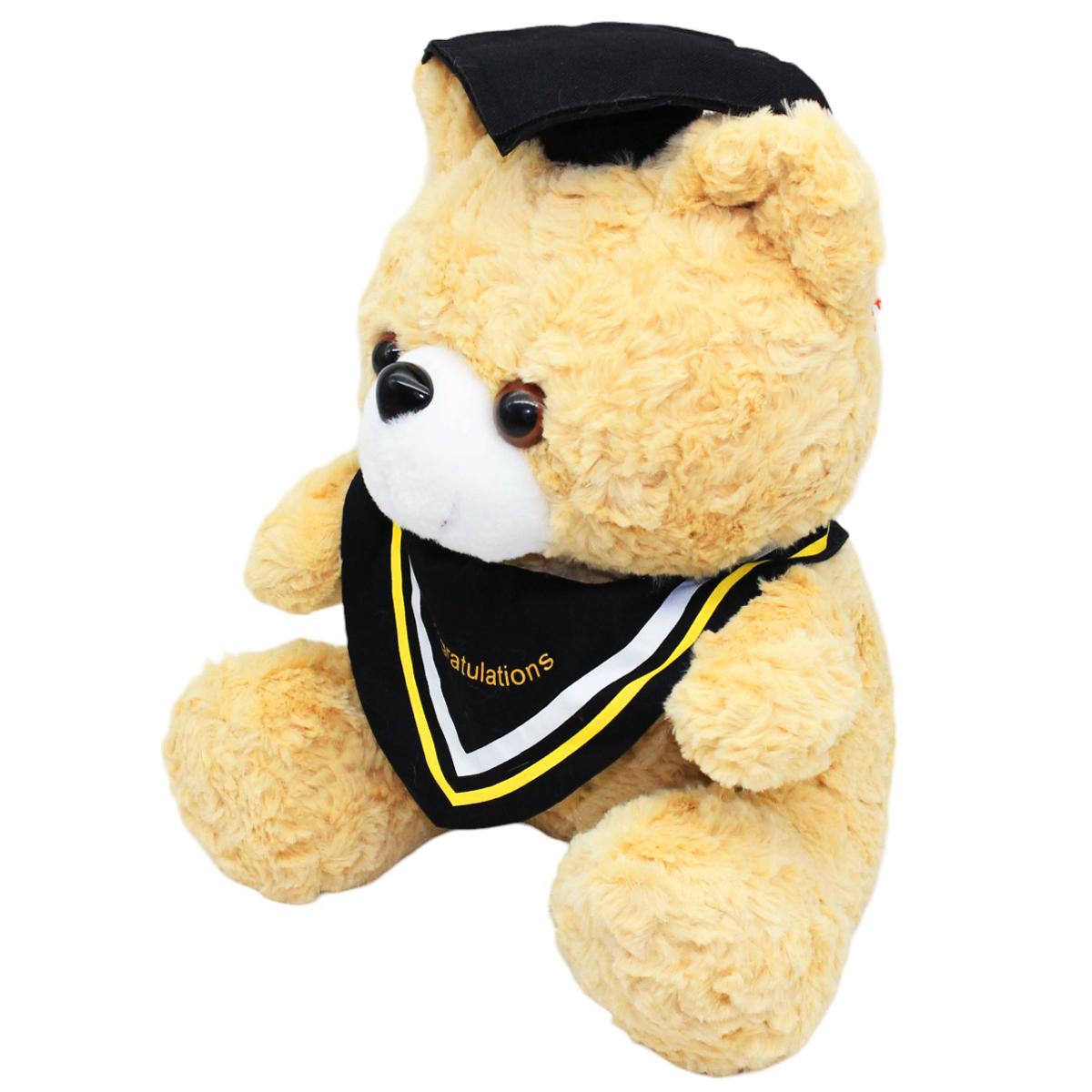 Gấu Tốt Nghiệp Choàng Khăn 40 cm - ZooZoo 40320 - Màu Kem - Khăn Choàng Sọc Vàng