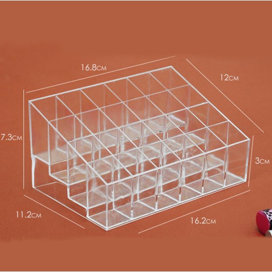 Khay đựng son mica 24 ô trong suốt V.2, Khay đựng mỹ phẩm, son môi, dụng cụ trang điểm 24 ô GROFA