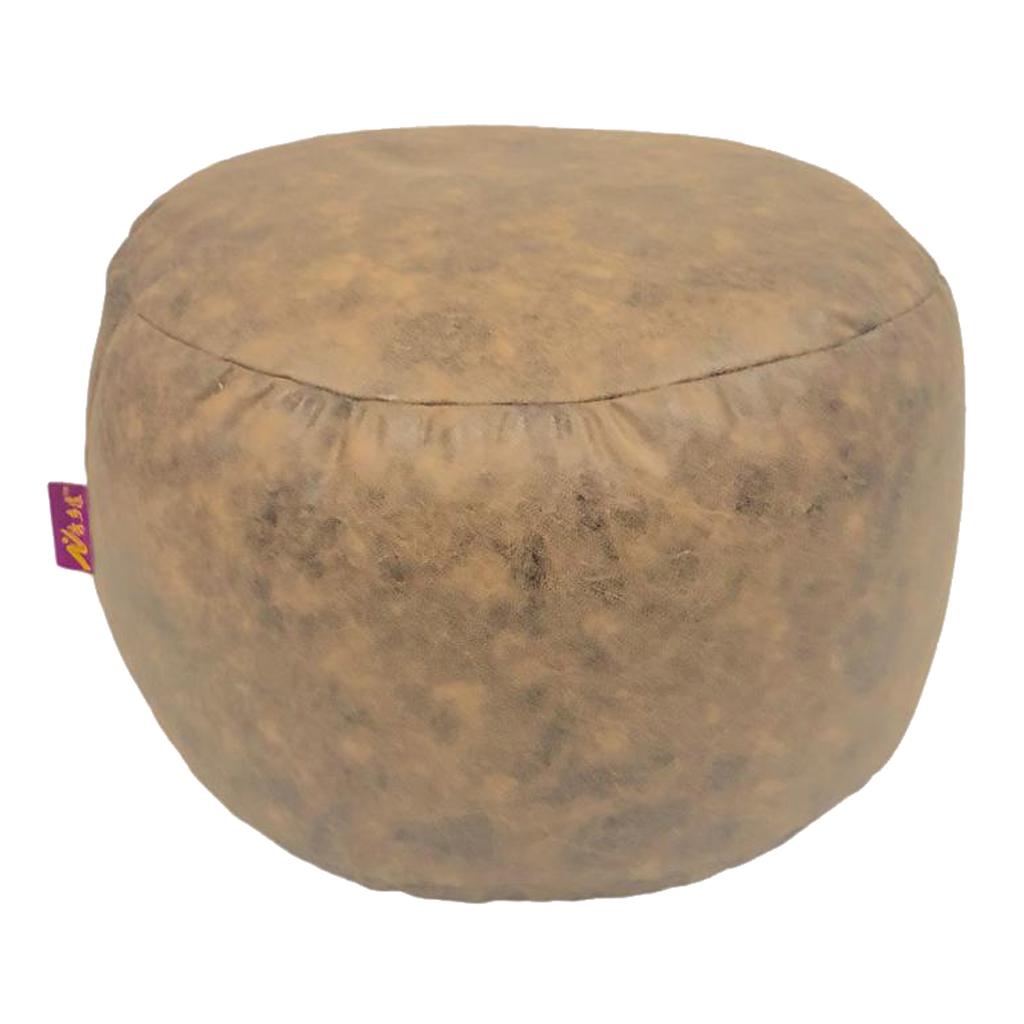Brown Round Ottoman Pouf Cover Footstool Slipcover