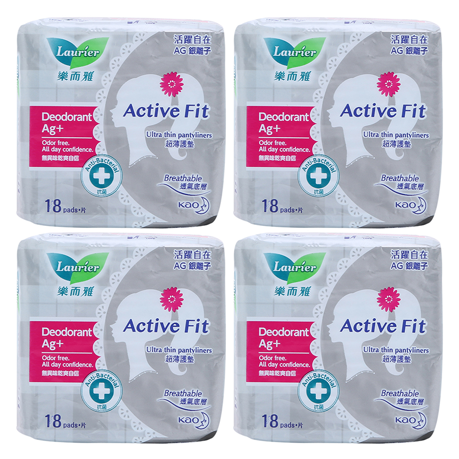 Combo 4 Băng Vệ Sinh Laurier Active Fit Phân Tử Bạc Kháng Khuẩn Khử Mùi - 18 Miếng