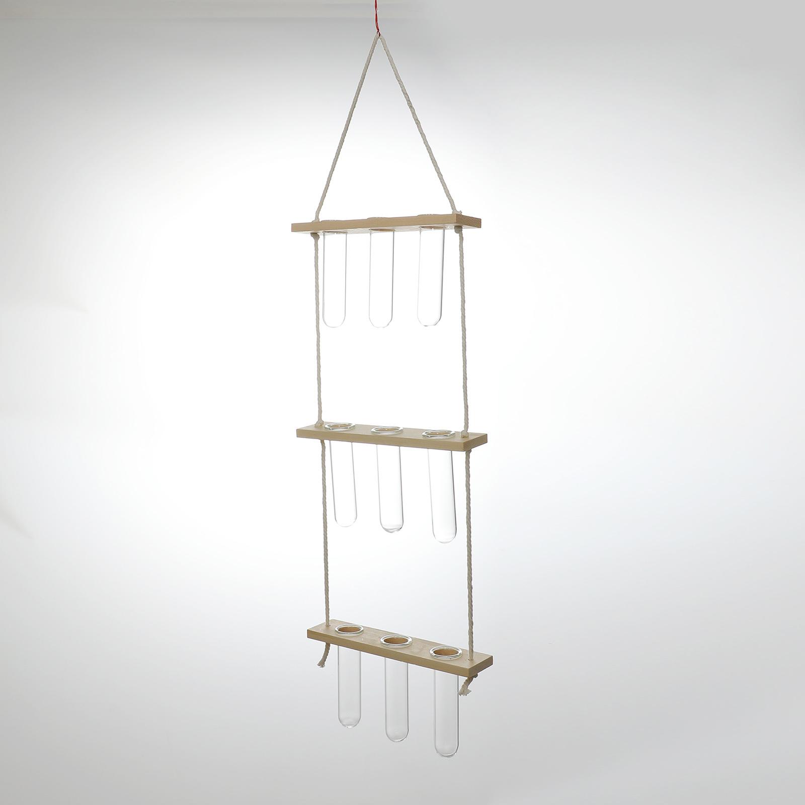 Wall Hanging Planter Flower Bud Vase Glass Terrarium Wooden Stand Test Tube Vase for Propagating Hydroponic Plants Home Garden Wedding Decoration
