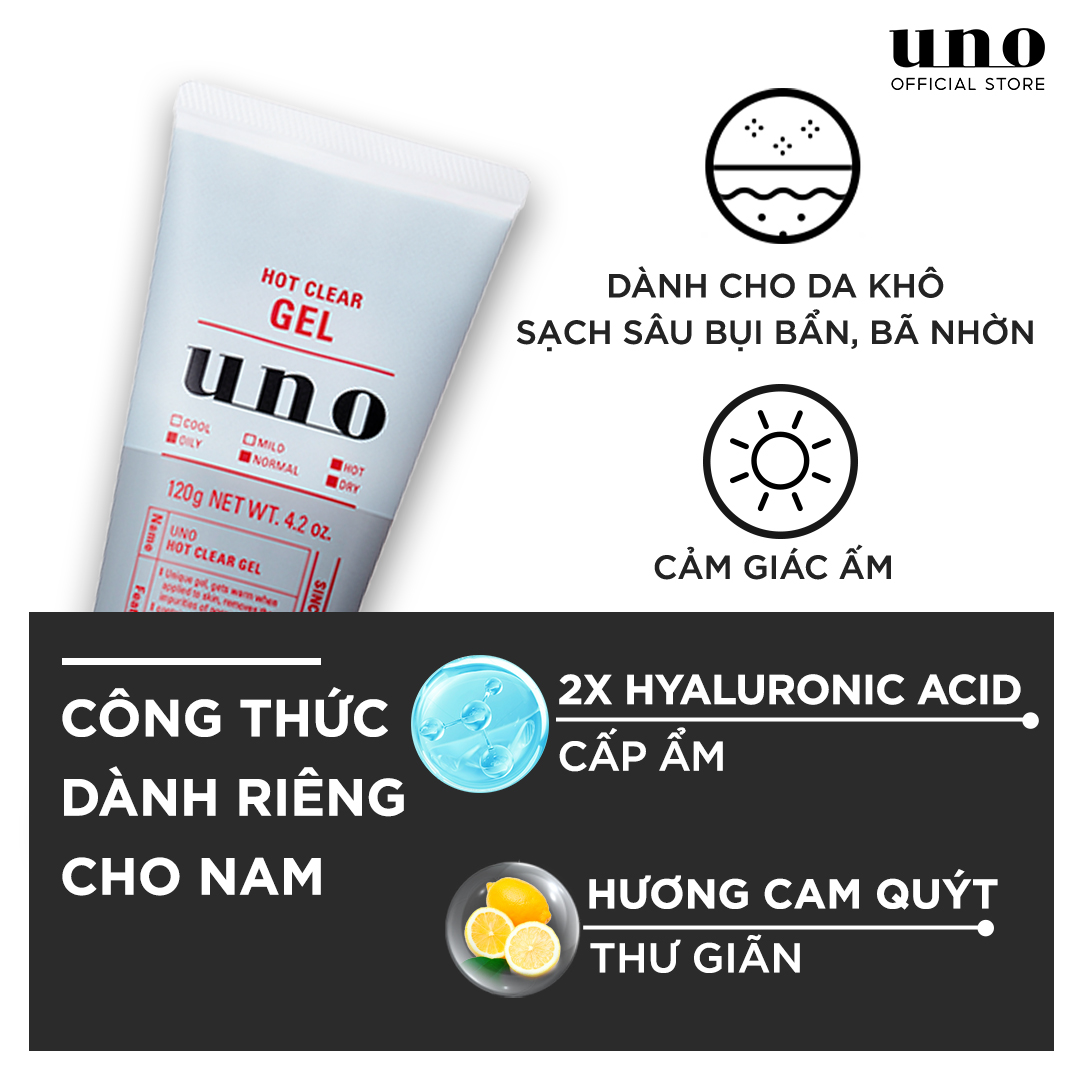 Gel Rửa Mặt Tạo Nhiệt Cấp Ẩm UNO Hot Clear Gel 120g