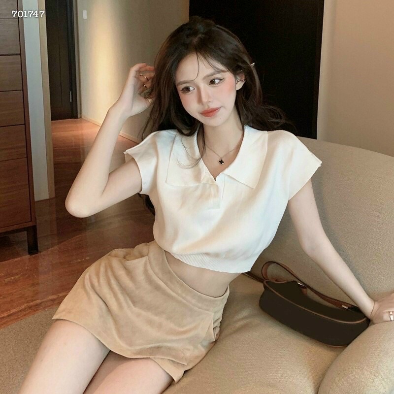 ÁO CROPTOP CỔ SƠ MI TAY NGẮN