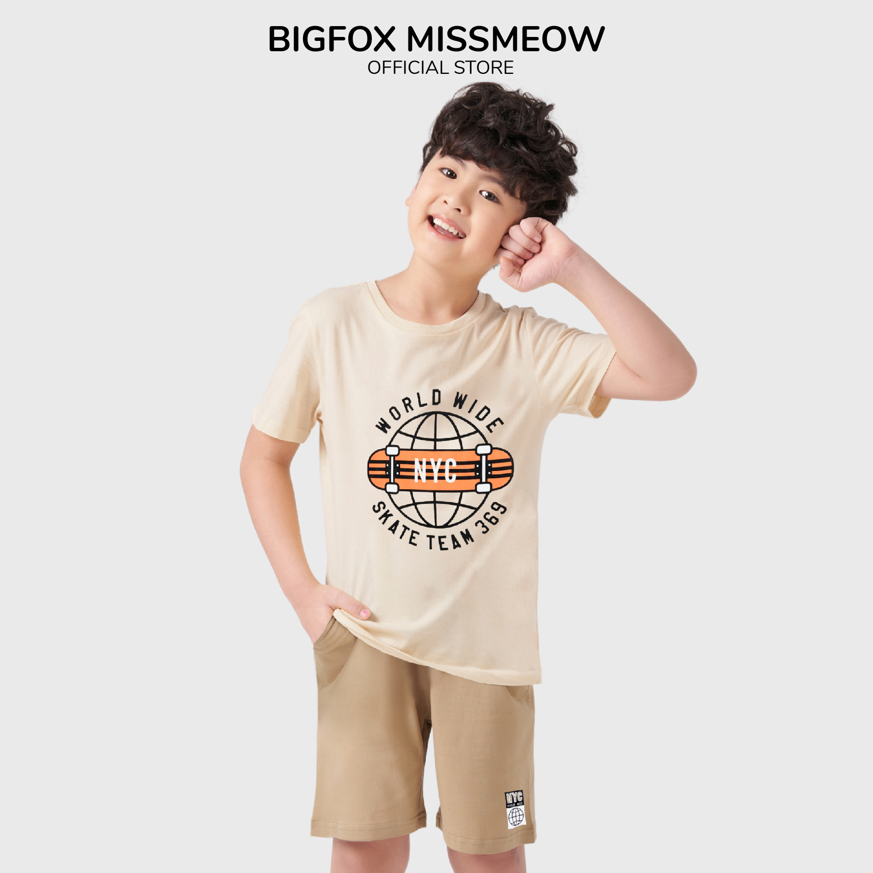 Bộ Quần Áo Bé Trai Cộc Tay Size Đại BigFox - Miss Meow Mùa Hè Chất Liệu Cotton Họa Tiết Ván Trượt NYC