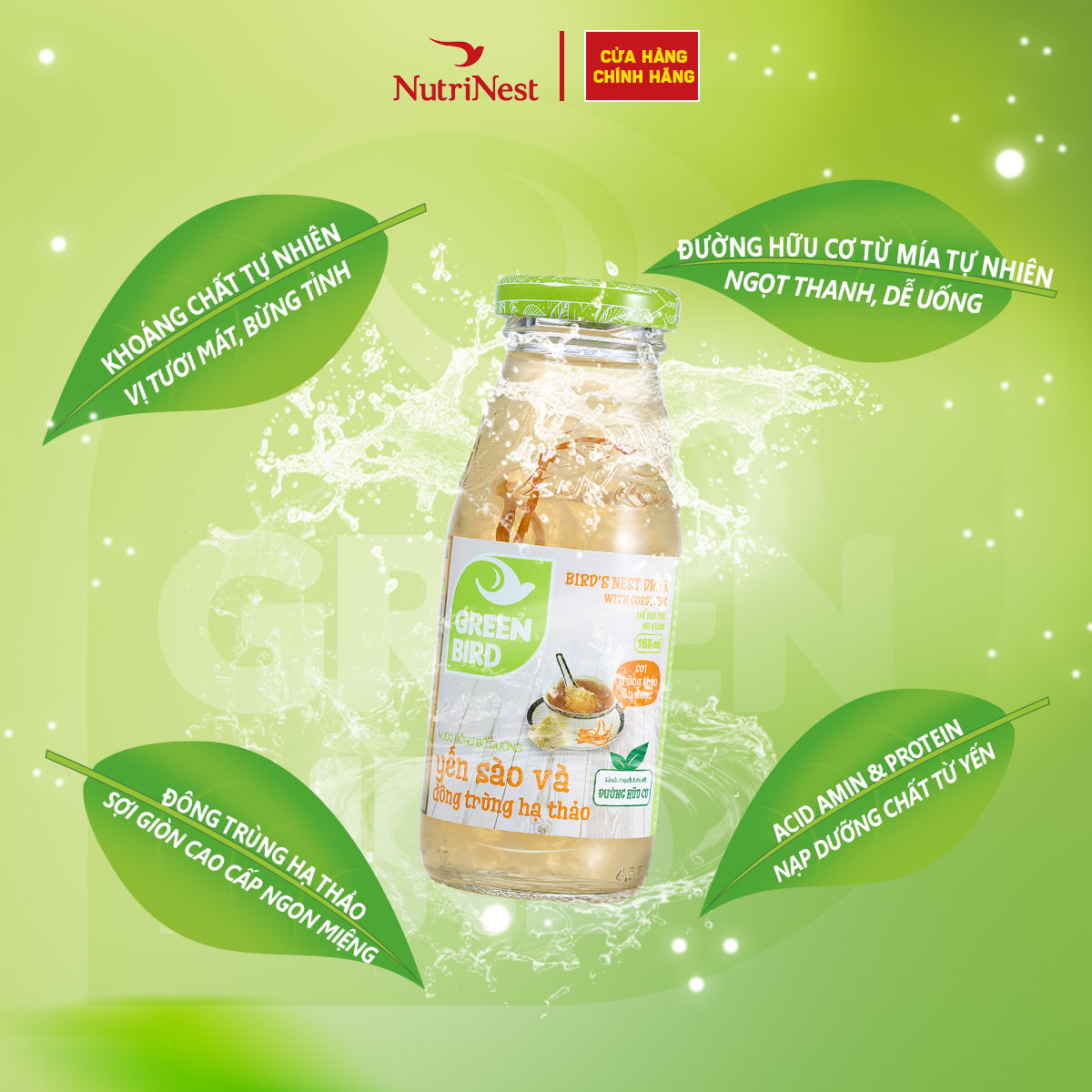 Nước Yến Đông Trùng Hạ Thảo Green Bird Tăng Cường Sức Khỏe Chai 185ml