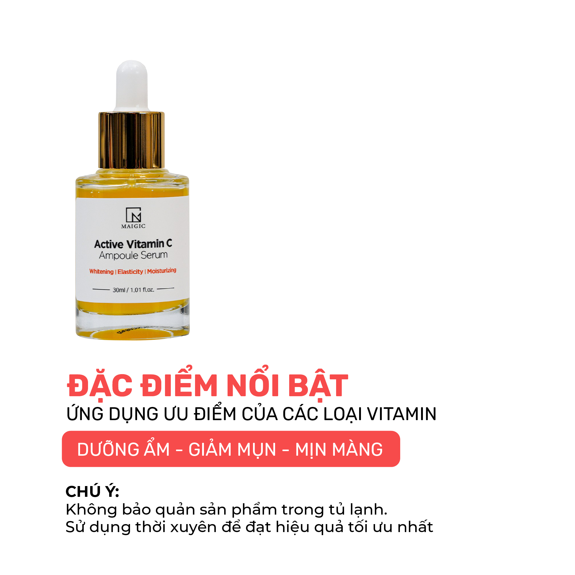 Serum trắng da mờ thâm giảm mụn MAIGIC Active Vitamin C Ampoule Serum 30ml