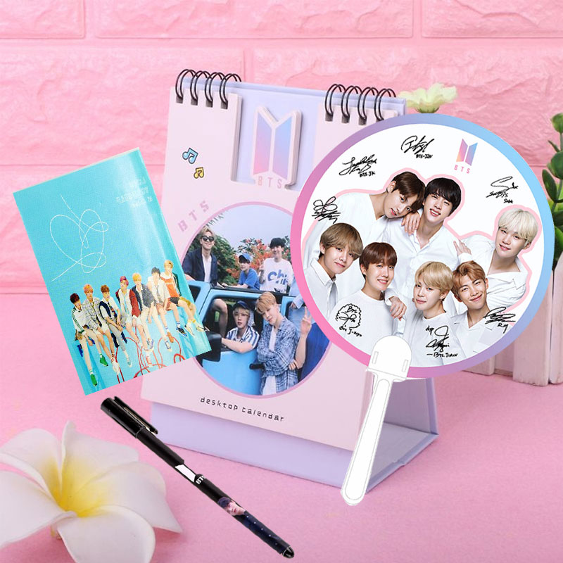 Combo lịch BTS 2019 quạt BTS tặng kèm bút in hình BTS + sổ tay BTS