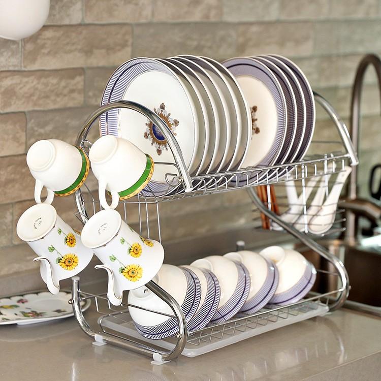 Kệ Đựng Chén Dĩa Inox 2 Tầng Chữ S