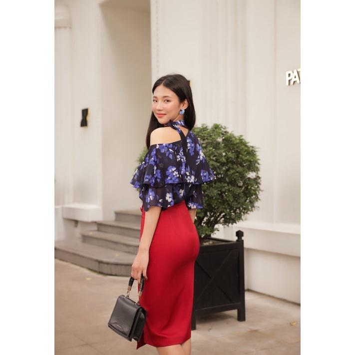 Áo sơ mi lệch vai, cổ buộc nơ, kiểu dáng đi chơi đi biển, chất liệu voan lụa nhẹ thoáng CLARA MARE BLS4004