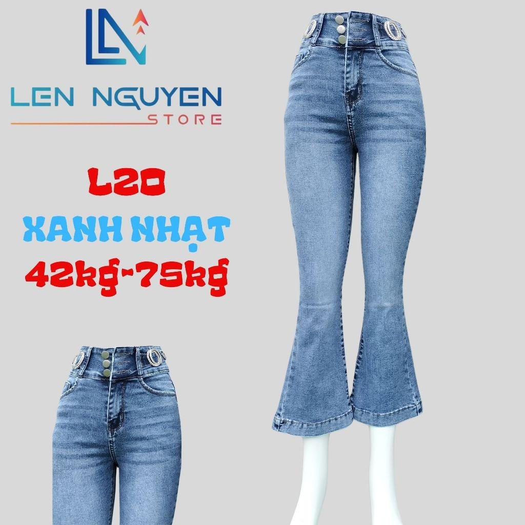 L20_Quần jean nữ, loe, lưng cao, quần bò nữ dáng ôm, quần rin nữ có big size, cho 42kg đến 75kg,LEN NGUYEN STORE - Xanh Nhạt