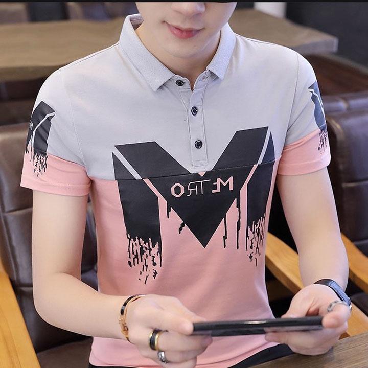 Áo thun nam có cổ tay ngắn polo họa tiết vải thun cotton co giãn thoáng mát - MKT63
