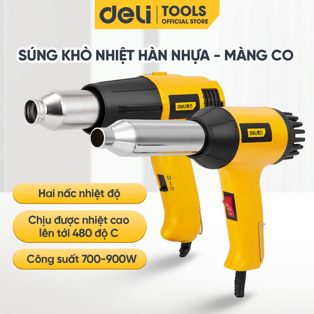 Máy khò nhiệt Deli Súng Khò Hàn Nhựa Màng Co Thổi Hơi Nóng Cao Cấp Lên Tới 480 Độ