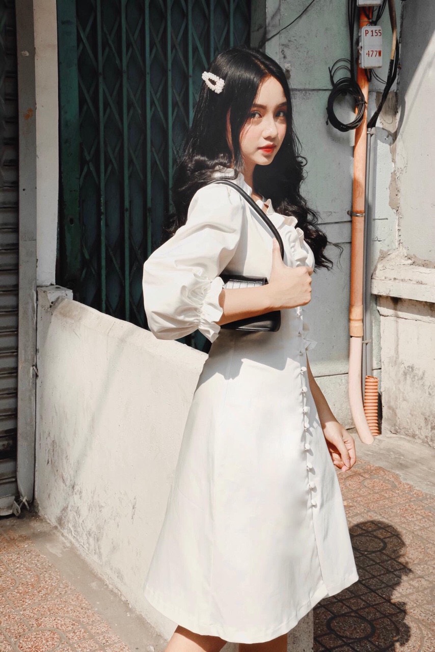 Đầm xòe dán A nhúng eo cổ bèo BY8178