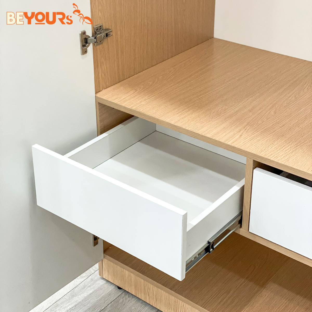 Tủ Quần Áo Gỗ Cửa Mở BEYOURs Mina 2 Cánh Màu Trắng Phối Gỗ Hiện Đại Thiết Kế Nhiều Ngăn Tiện Dụng