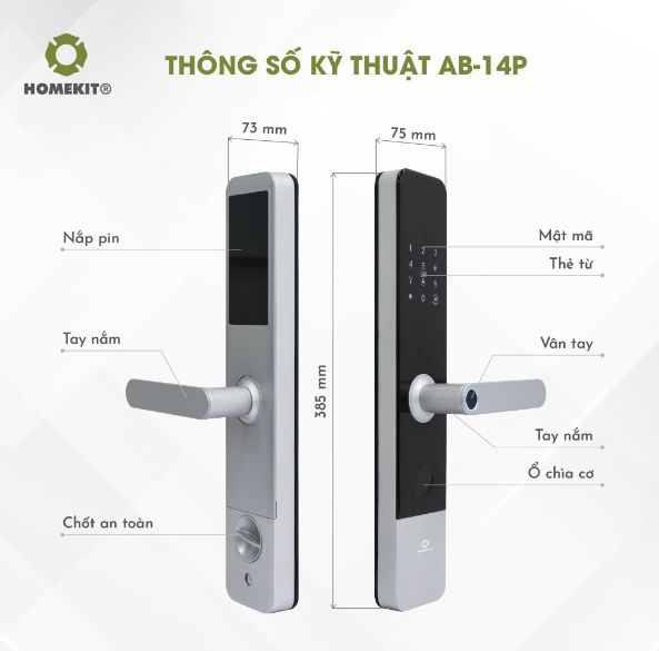 Khoá vân tay cửa gỗ điều khiển từ xa AB- 14P