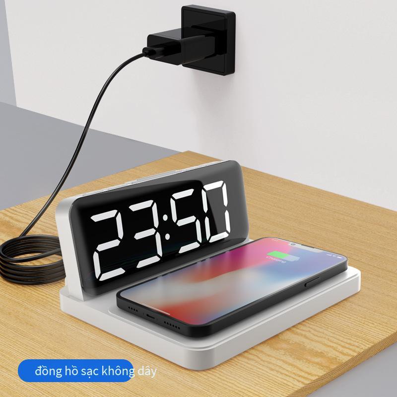 Nguồn phong cách mới nhất của nhà máy đồng hồ không dây tùy chỉnh điện thoại di động đa chức năng sạc nhanh đèn led màn hình lớn đồng hồ điện tử sạc không dây hai trong một
