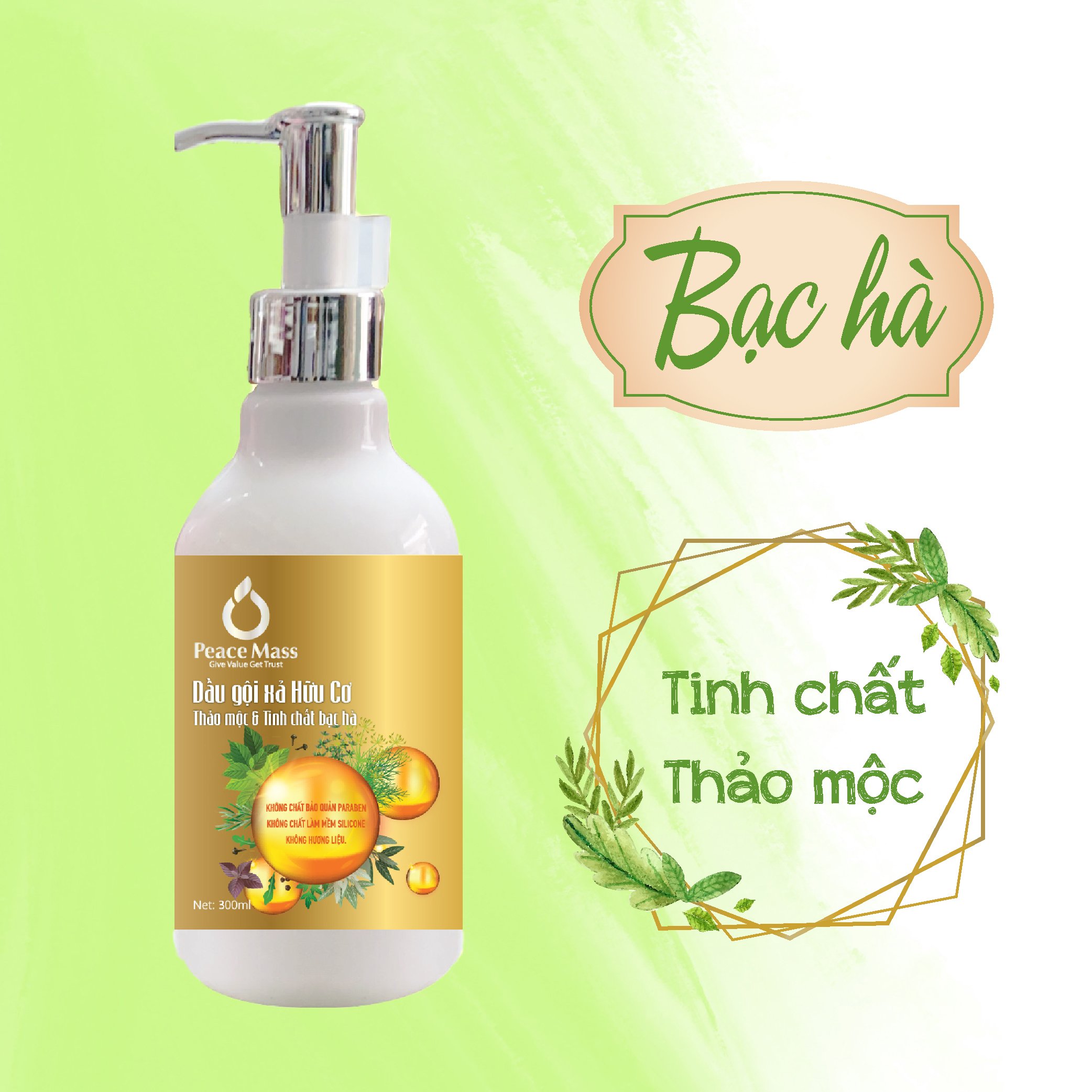 Dầu Gội Xả Thảo Mộc Tinh Chất Bạc Hà Peace Mass 300ml (Thuộc nhóm Sản phẩm Lành tính / Hữu cơ)