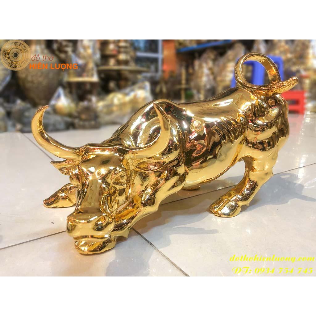 Tượng Trâu Chiến Mạ Vàng 24K Dài 30cm