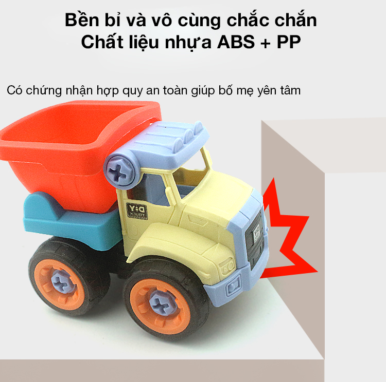 Đồ chơi lắp ghép xe công trình KAVY gồm 4 xe kèm vít, rất nhiều màu sắc, nhựa nguyên sinh an toàn