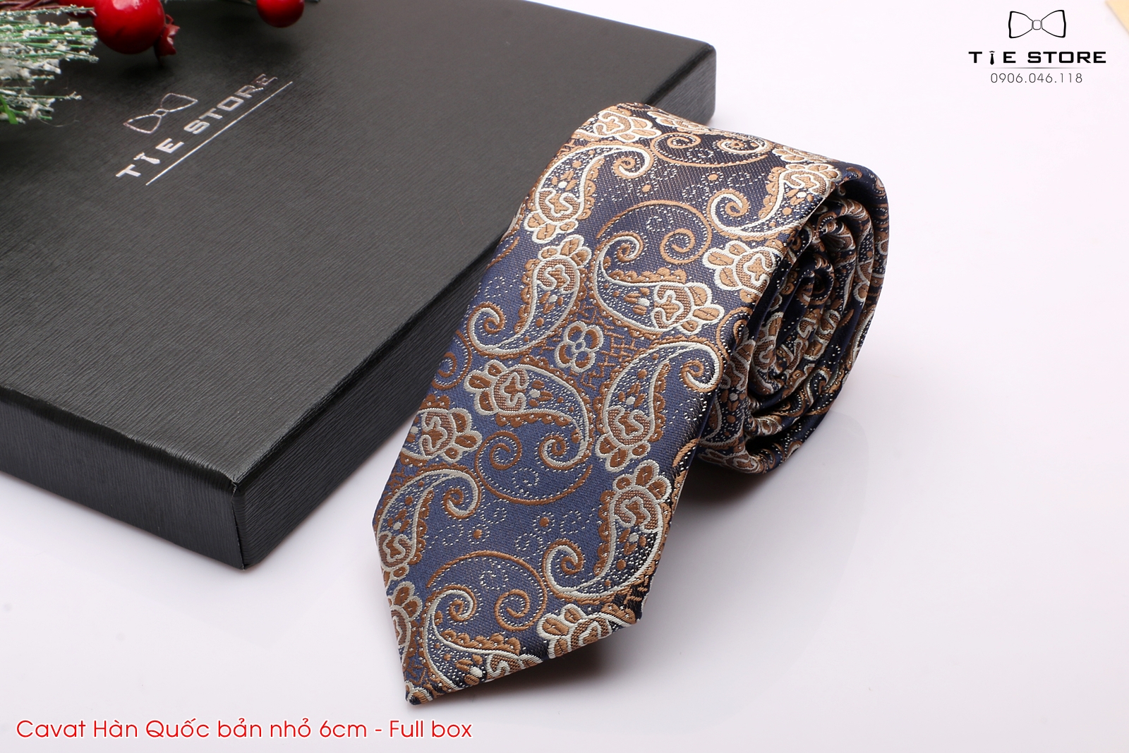Cavat Vạt Hàn Quốc cao cấp bản nhỏ 6cm, Họa tiết retro Paislay - tặng kèm hộp