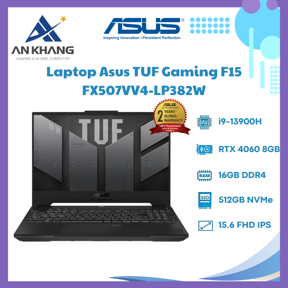 Laptop ASUS TUF Gaming F15 FX507VV4-LP382W (Intel Core i9-13900H | 16GB | 512GB | RTX 4060 8GB | 15.6-inch FHD 144Hz | Win 11| Jaeger Gray) - Hàng Chính Hãng - Bảo Hành 24 Tháng