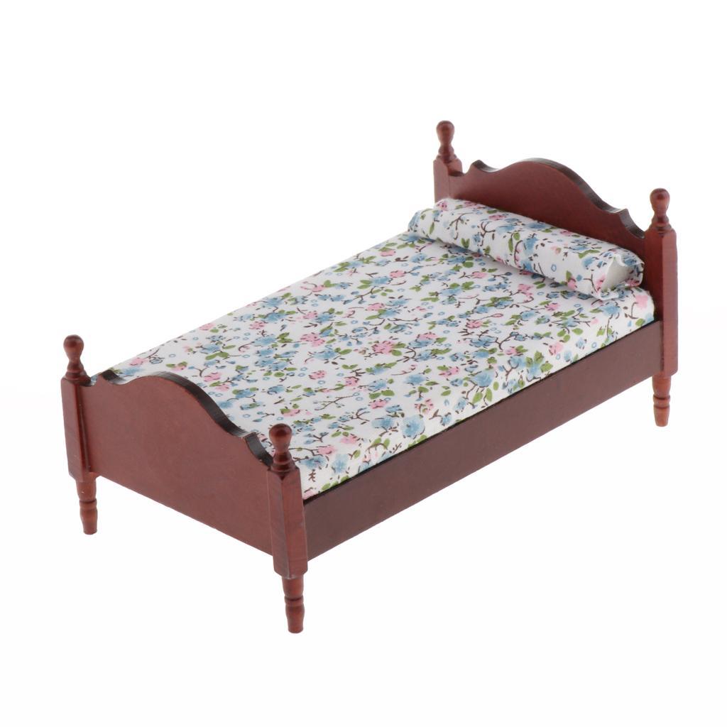 1:12 Miniature Single Bed Bedding Set for Doll House Bedroom Decor, Realistic